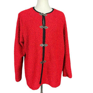 Cathy Daniels Red Boucle Style Top Woman Size XL Vintage 90s Cardigan Sweater